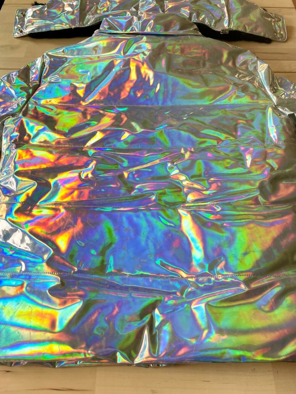 Dolls Kill Club EXX Women's Iridescent Puffer Jacket w/ Horned Hood size SM NWOT - Picture 13 of 13